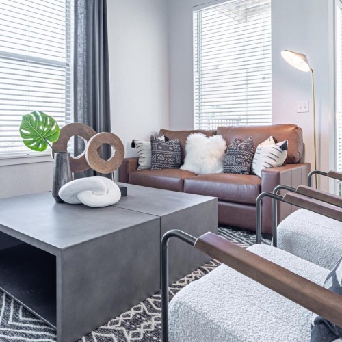 a living room with a couch and a coffee table